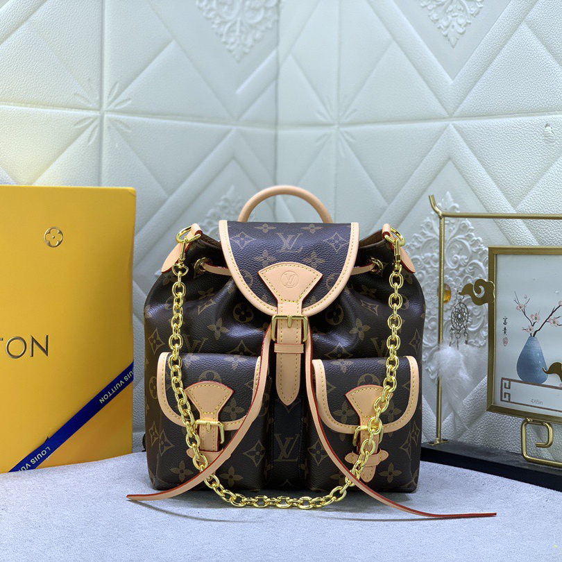 LV High Quality Women Backpack Luxury Backpack Features An Adjustable Slide Closure On The Main Compartment In Addition To The Top Handle It Also Comes With A Chain That Allows For Free Switching Of Carrying Modes Female Backpack