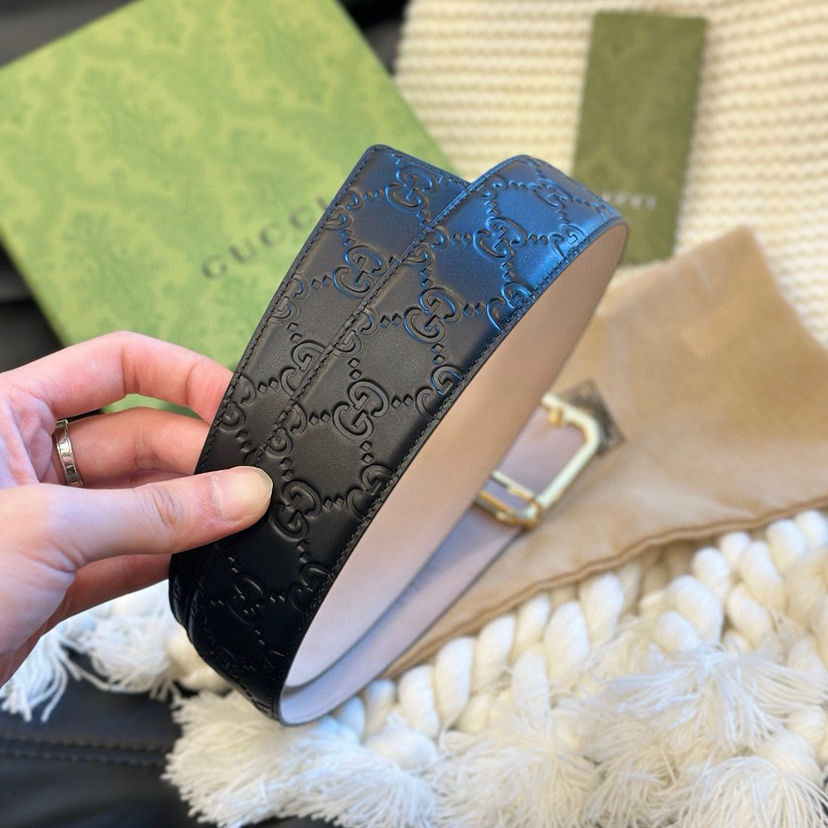 Gucci Classic Designer Women's Belt Men's Designer Casual Letter Smooth Buckle Double Sided Belt Double Sided Imported Top Layer Calf Leather Classic Letter Interwoven Pattern Circular Interlocking Buckle Width 4.0cm Waist Belt