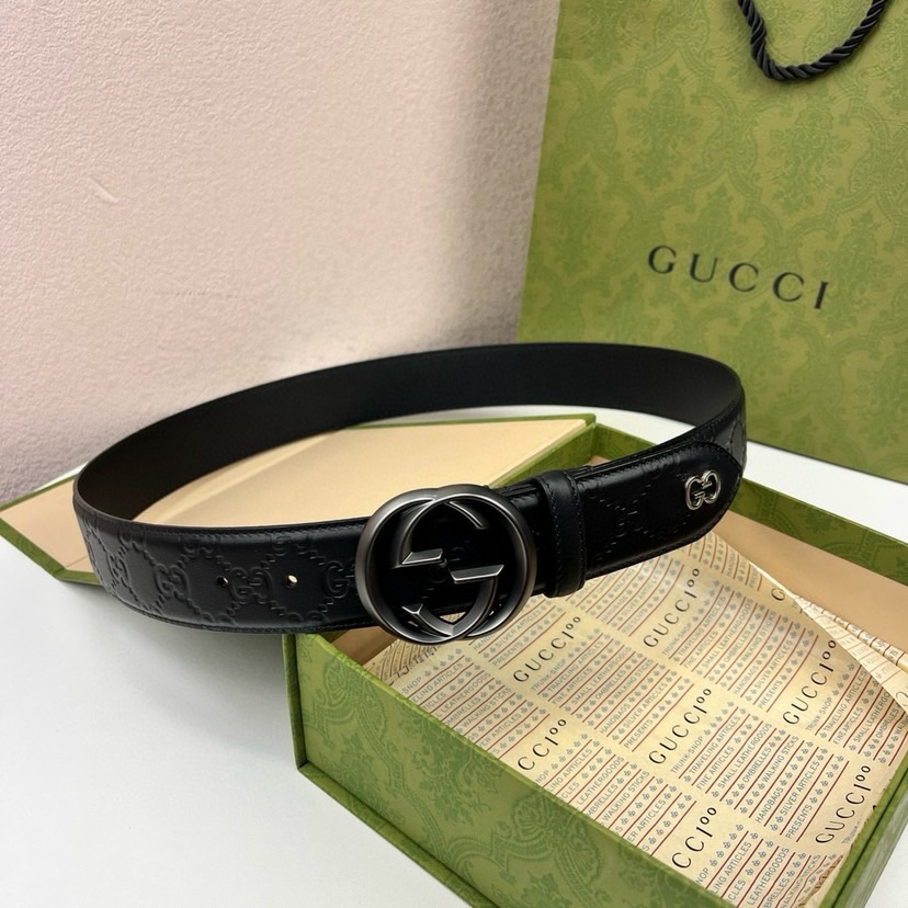 Gucci Leather It Has A Thick Touch With Clear And Distinct KnurlingPatterns It Is A Fashionable And Classic Men's Belt A Designer Belt A Casual And Smooth Buckle Belt For Both Women And Men With A Width Of 4.0 Cm And With Box