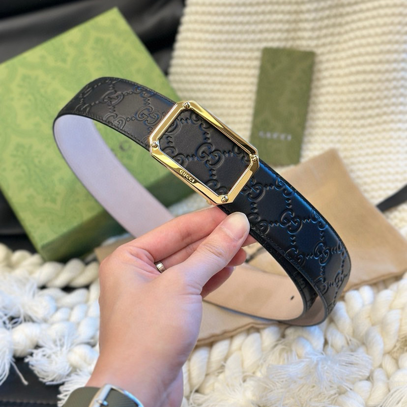 Gucci Classic Designer Women's Belt Men's Designer Casual Letter Smooth Buckle Double Sided Belt Double Sided Imported Top Layer Calf Leather Classic Letter Interwoven Pattern Circular Interlocking Buckle Width 4.0cm Waist Belt