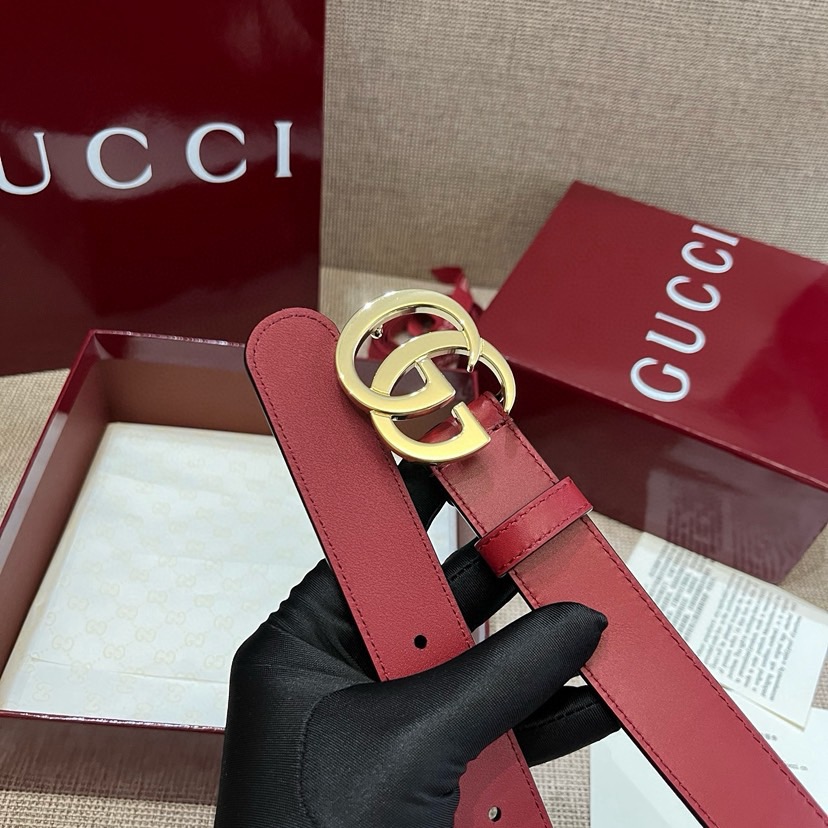 Gucci Women's Belt Classic Double G Buckle Design Adopts Italian Top Layer Cowhide Leather With Delicate Texture, Suitable For Any Occasion Perfectly Matched With Any Style Width 3cm