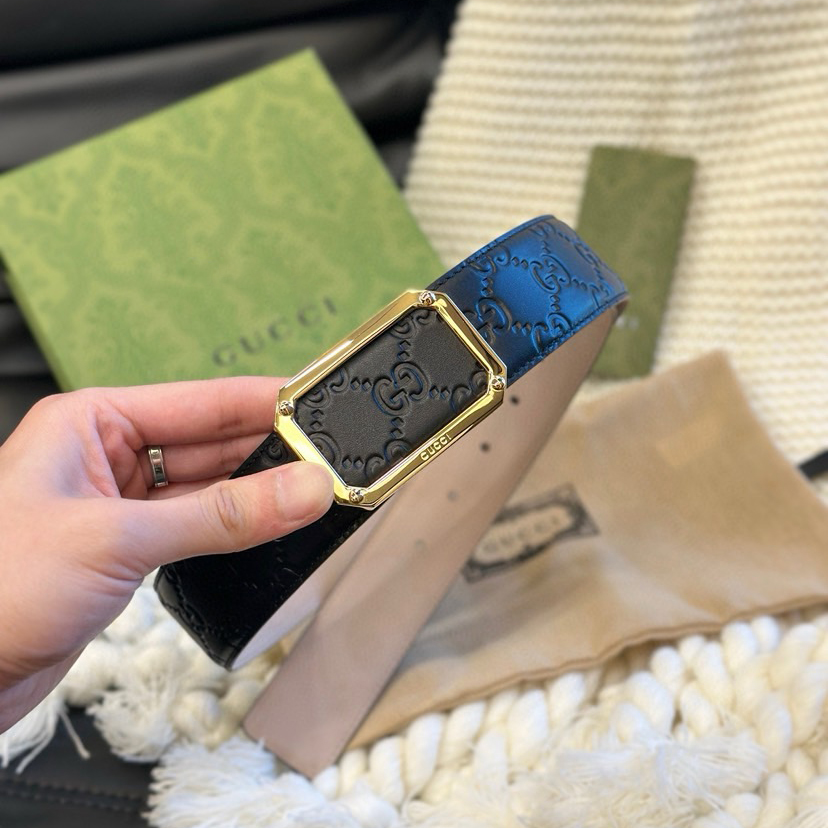 Gucci Classic Designer Women's Belt Men's Designer Casual Letter Smooth Buckle Double Sided Belt Double Sided Imported Top Layer Calf Leather Classic Letter Interwoven Pattern Circular Interlocking Buckle Width 4.0cm Waist Belt