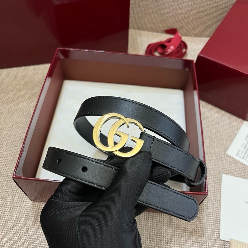 Gucci Women's Belt Classic Double G Buckle Design Adopts Italian Top Layer Cowhide Leather With Delicate Texture, Suitable For Any Occasion Perfectly Matched With Any Style Width 3cm