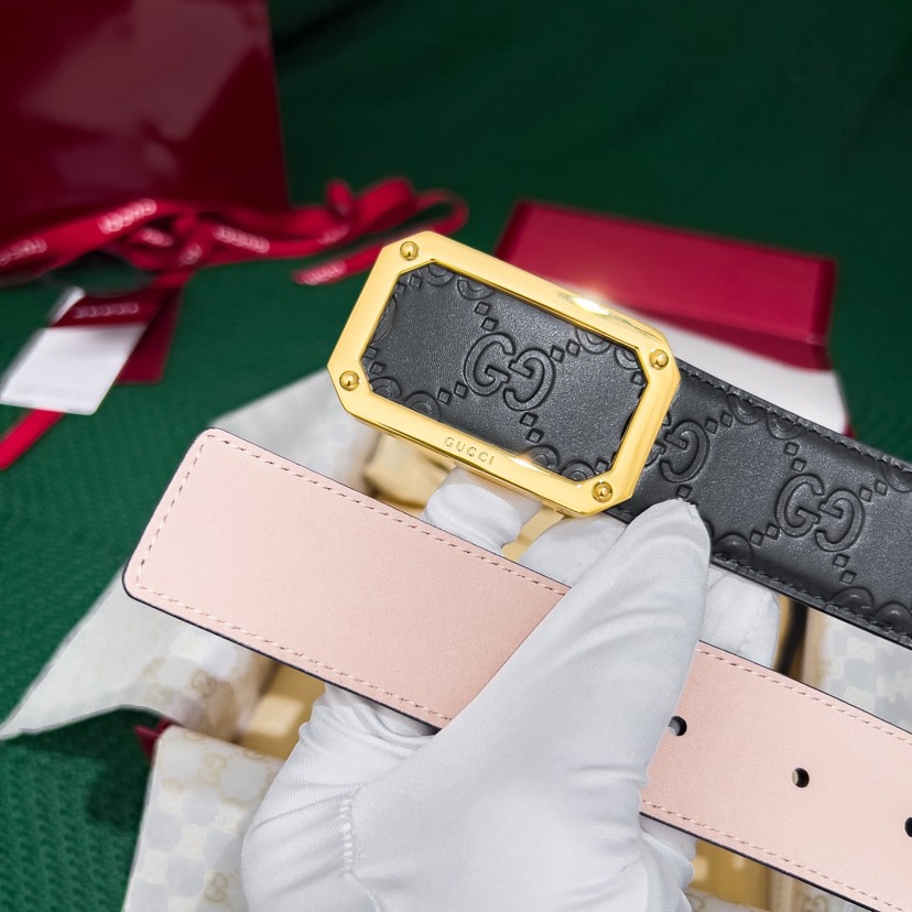 Gucci Leather It Has A Thick Touch With Clear And Distinct KnurlingPatterns It Is A Fashionable And Classic Men's Belt A Designer Belt A Casual And Smooth Buckle Belt For Both Women And Men With A Width Of 3.5 Cm And With Box