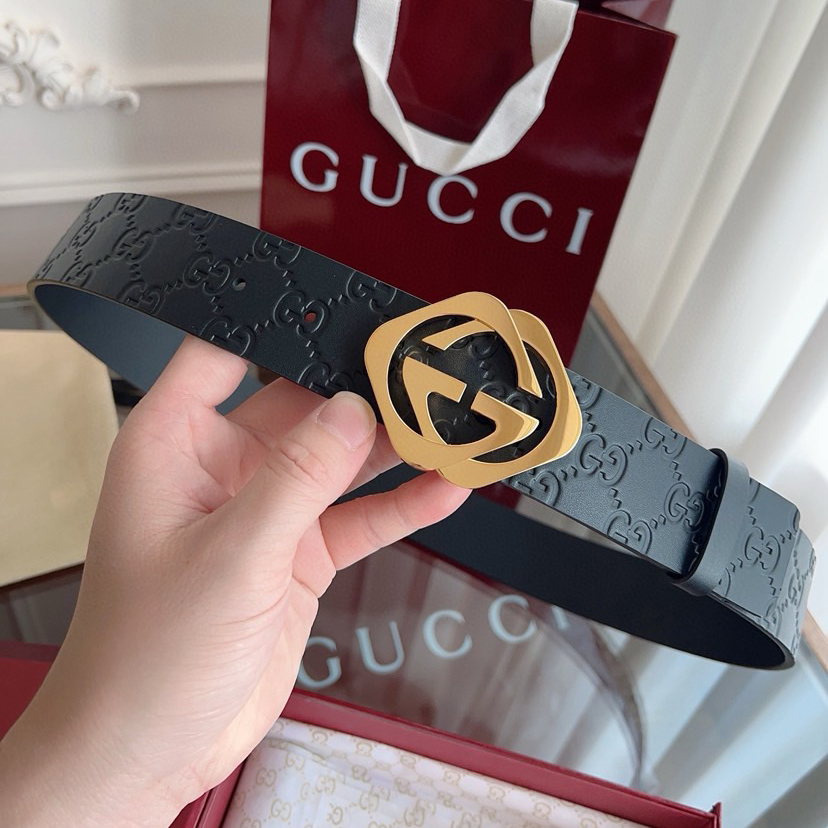 Gucci Leather It Has A Thick Touch With Clear And Distinct KnurlingPatterns It Is A Fashionable And Classic Men's Belt A Designer Belt A Casual And Smooth Buckle Belt For Both Women And Men With A Width Of 4.0 Cm And With Box