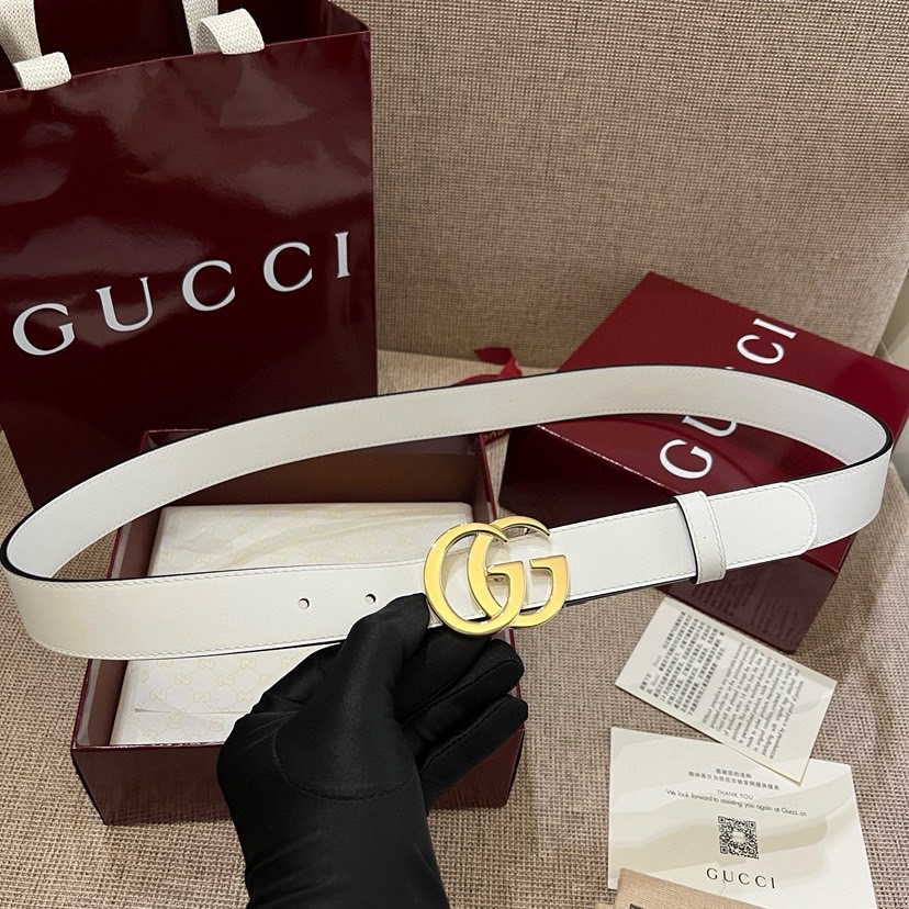 Gucci Women's Belt Classic Double G Buckle Design Adopts Italian Top Layer Cowhide Leather With Delicate Texture, Suitable For Any Occasion Perfectly Matched With Any Style Width 3cm