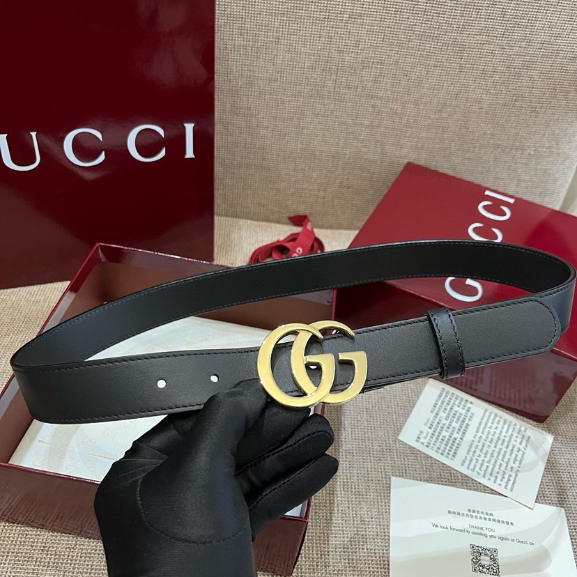 Gucci Women's Belt Classic Double G Buckle Design Adopts Italian Top Layer Cowhide Leather With Delicate Texture, Suitable For Any Occasion Perfectly Matched With Any Style Width 3cm