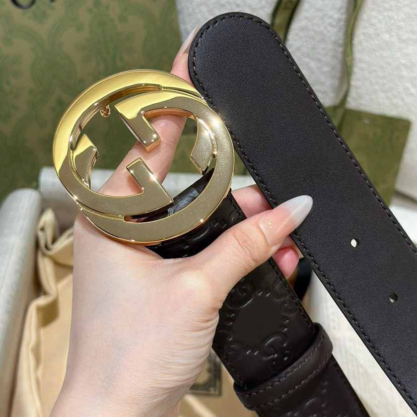 Gucci Leather It Has A Thick Touch With Clear And Distinct KnurlingPatterns It Is A Fashionable And Classic Men's Belt A Designer Belt A Casual And Smooth Buckle Belt For Both Women And Men With A Width Of 4.0 Cm And With Box