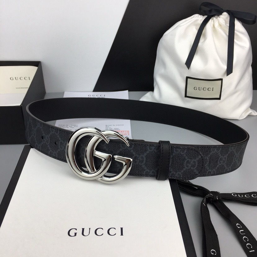 Gucci Classic Designer Women's Belt Men's Designer Casual Letter Smooth Buckle Double Sided Belt High Grade Artificial Canvas Detachable Material Paired With Black Leather Rolling Edge Paired With Double G Buckle 4cm Wide