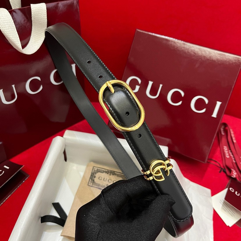 Gucci Women's Circular Needle Buckle Belt Width 2.5cm Craftsmanship Incorporates Various Styles Cleverly Integrating Functionality And Fashion Cleverly Incorporating Circular Interlocking Double G Belt Loop