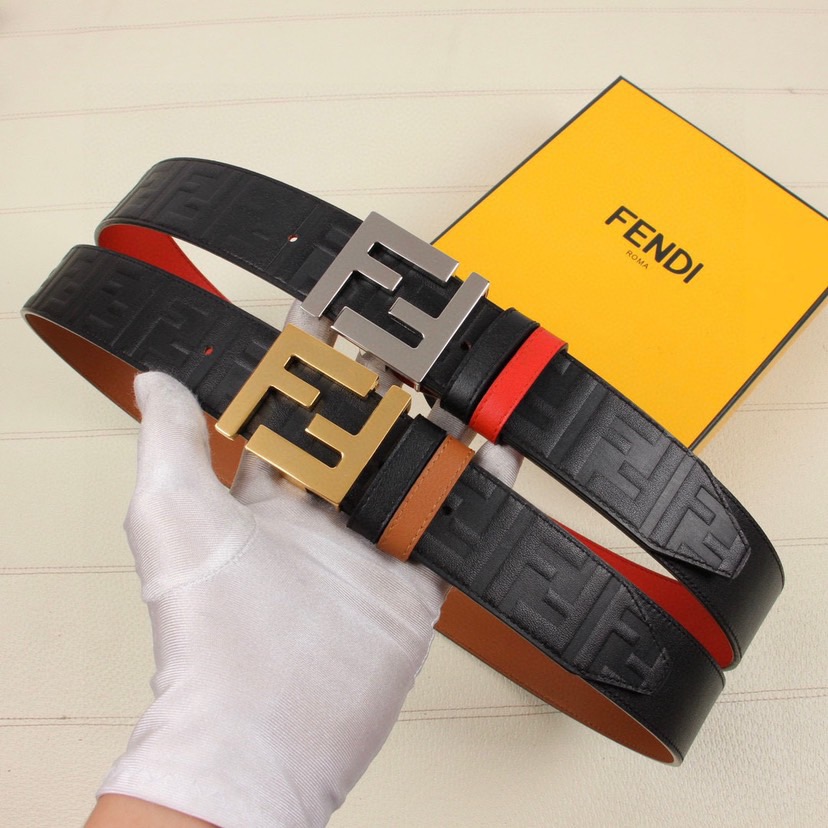 FENDI Men's Double Sided Belt Is Made Of Double-Sided Cowhide With Classic F-Buttons Trendy Casual And Versatile With A Width Of 3.8cm