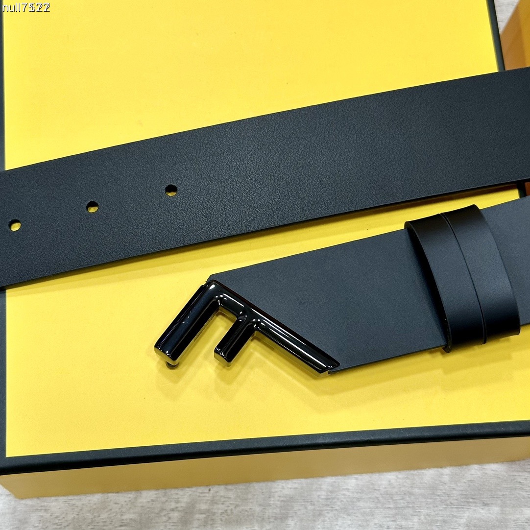 FENDI Unisex Casual Waist Belt Width 4.0cm Black Double Sided Calf Leather With Outstanding Design Of Single Ruthenium Palladium Electroplated Buckle Oil Edge Noble Luxurious Fashionable And Generous Style