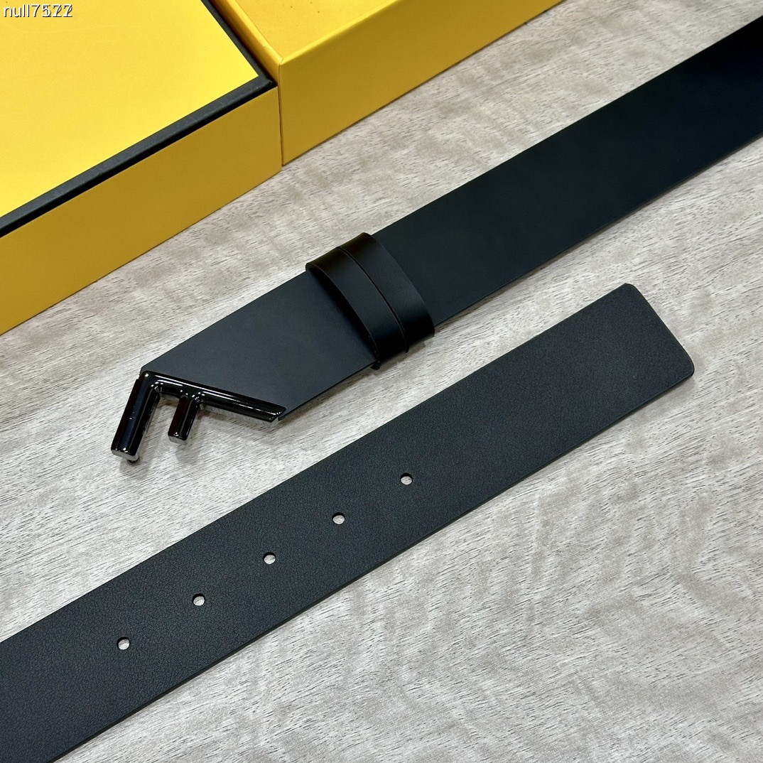 FENDI Unisex Casual Waist Belt Width 4.0cm Black Double Sided Calf Leather With Outstanding Design Of Single Ruthenium Palladium Electroplated Buckle Oil Edge Noble Luxurious Fashionable And Generous Style