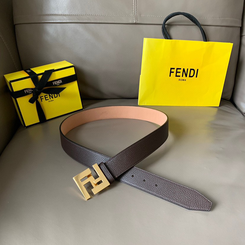 FENDI Men's Fashionable Casual Belt Made Of Cowhide Material With A Width Of 4.0cm And An Iconic Fe Buckle Casual And Versatile Low-Key And Luxurious