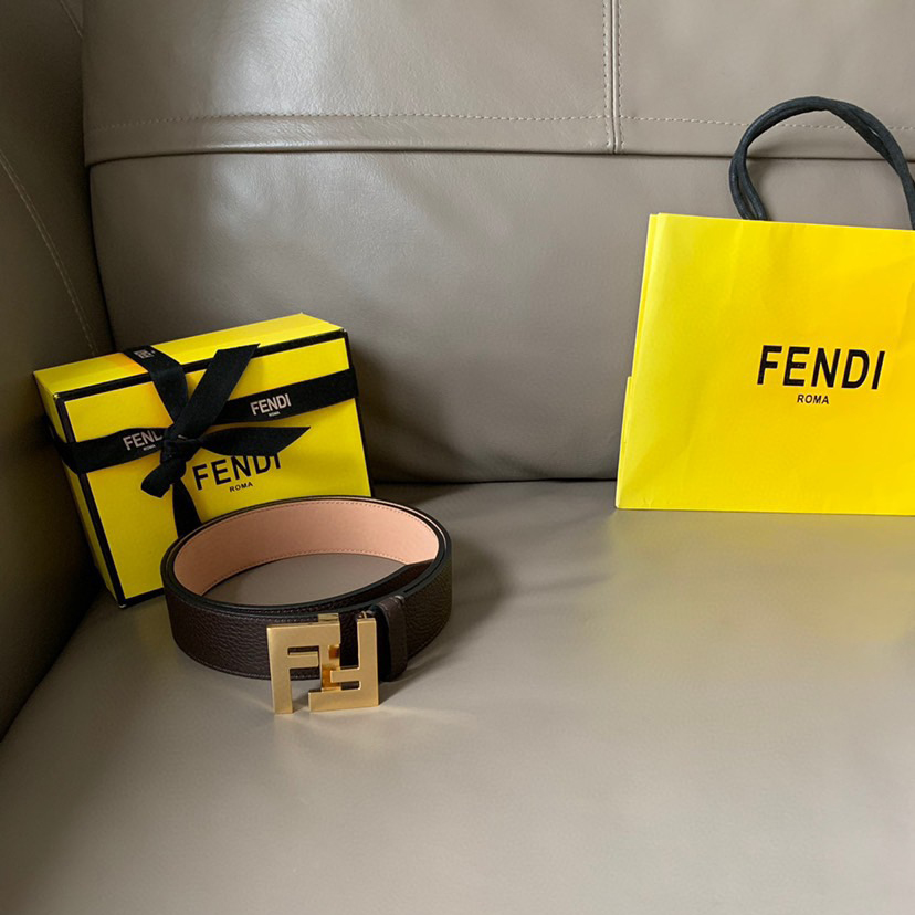 FENDI Men's Fashionable Casual Belt Made Of Cowhide Material With A Width Of 4.0cm And An Iconic Fe Buckle Casual And Versatile Low-Key And Luxurious