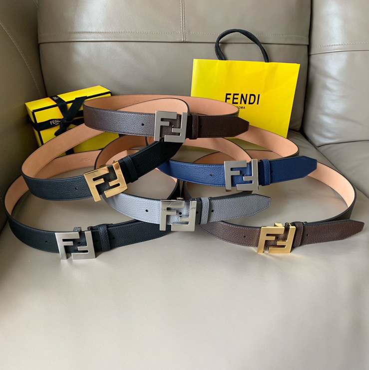 FENDI Men's Fashionable Casual Belt Made Of Cowhide Material With A Width Of 4.0cm And An Iconic Fe Buckle Casual And Versatile Low-Key And Luxurious