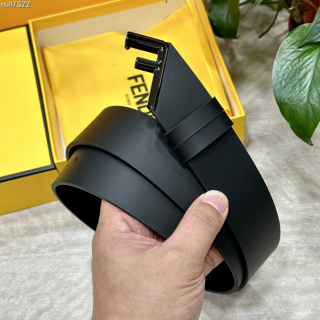 FENDI Unisex Casual Waist Belt Width 4.0cm Black Double Sided Calf Leather With Outstanding Design Of Single Ruthenium Palladium Electroplated Buckle Oil Edge Noble Luxurious Fashionable And Generous Style