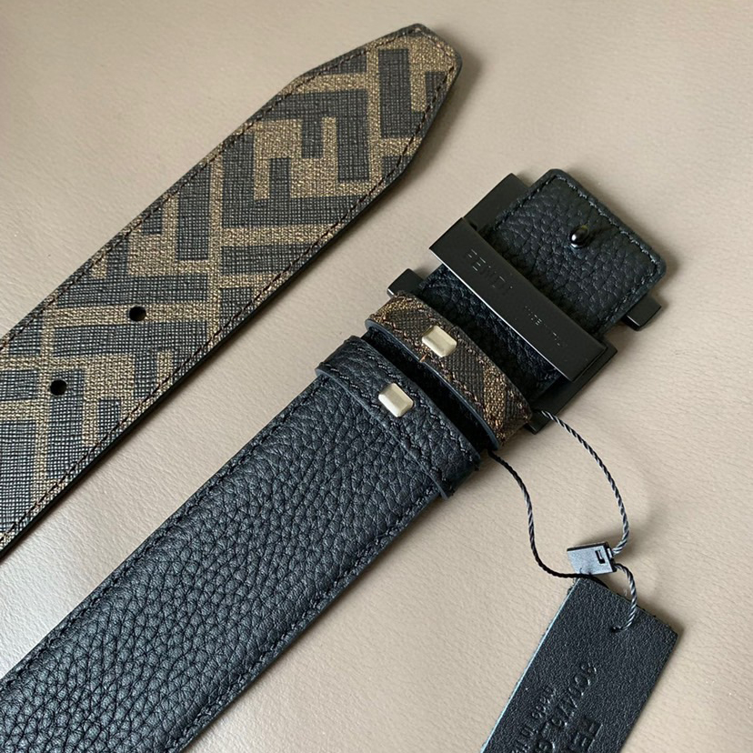 FENDI Men's Casual Front And Back Double-Sided Belt With Width Of 4.0cm Ff Pattern Imported C Material Reverse Head Layer Grain Leather Ff Enamel Nail Buckle Fashionable Casual Personality