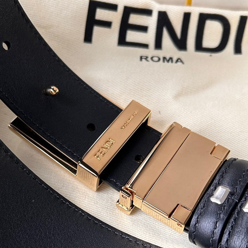 FENDI Designer Belt Men Belts Women Brand Belt Casual Double sided Belt Width 3.5cm FF Nail Buckle Black Leather Inner Lining Smooth Leather Inner Lining Plated Bright Metal F-Buckle