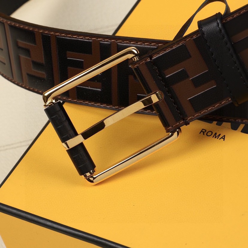 FENDI Designer Belt Men Belts Women Brand Belt Casual Double Sided Belt Width 40mm Logo Design Wide Belt Buckle Type Buckle Brown Calf Leather With Embossed Hand Drawn Black And Brown FF Patterns