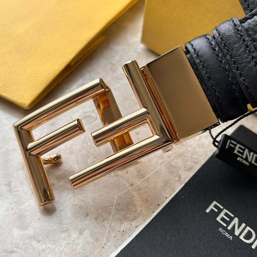 FENDI Designer Belt Men Belts Women Brand Belt Casual Double sided Belt Width 3.5cm FF Nail Buckle Black Leather Inner Lining Smooth Leather Inner Lining Plated Bright Metal F-Buckle