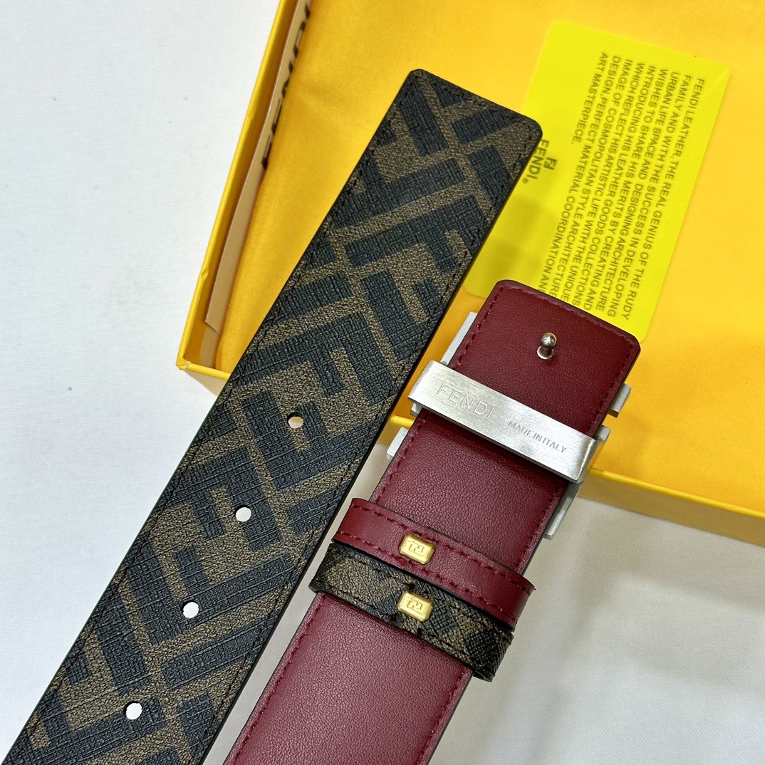 FENDI Leather It Has A Thick Touch With Clear And Distinct Printing Patterns It Is A Fashionable And Classic Men's Belt A Designer Belt A Casual And Smooth Buckle Belt For Both Women And Men With A Width Of 4.0 Cm And With Box