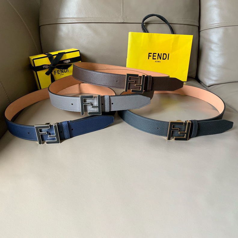 FENDI Unisex Casual Waist Belt Width 4.0cm Made Of Cowhide Material With A Width Paired With The Iconic Double F-Color Buckle Casual And Versatile Low-Key Luxury