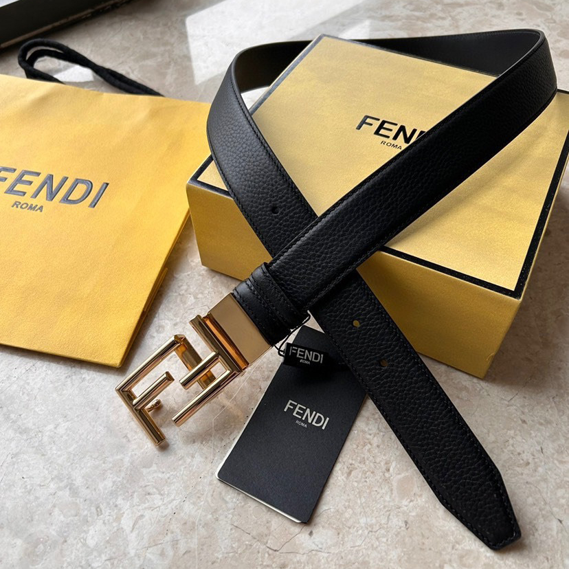 FENDI Designer Belt Men Belts Women Brand Belt Casual Double sided Belt Width 3.5cm FF Nail Buckle Black Leather Inner Lining Smooth Leather Inner Lining Plated Bright Metal F-Buckle