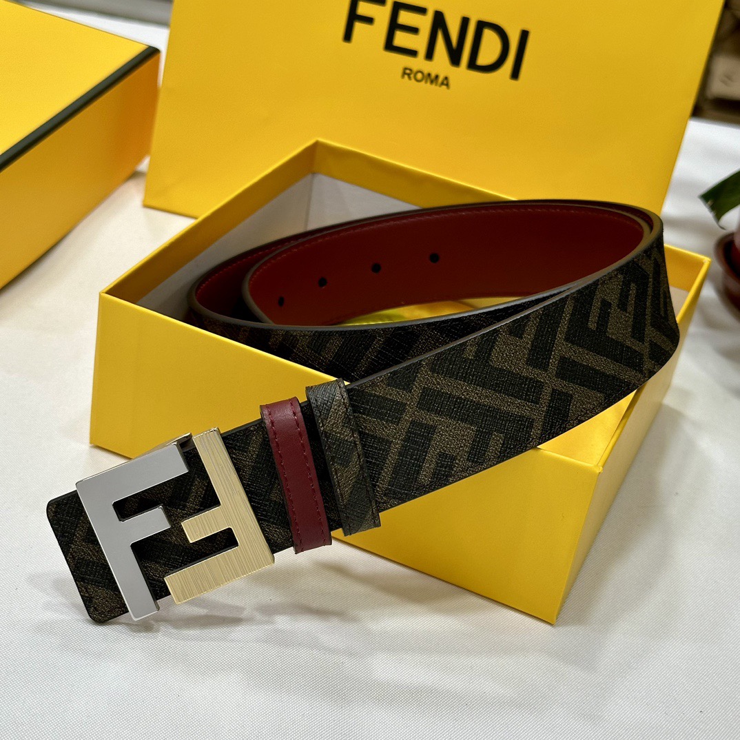 FENDI Leather It Has A Thick Touch With Clear And Distinct Printing Patterns It Is A Fashionable And Classic Men's Belt A Designer Belt A Casual And Smooth Buckle Belt For Both Women And Men With A Width Of 4.0 Cm And With Box