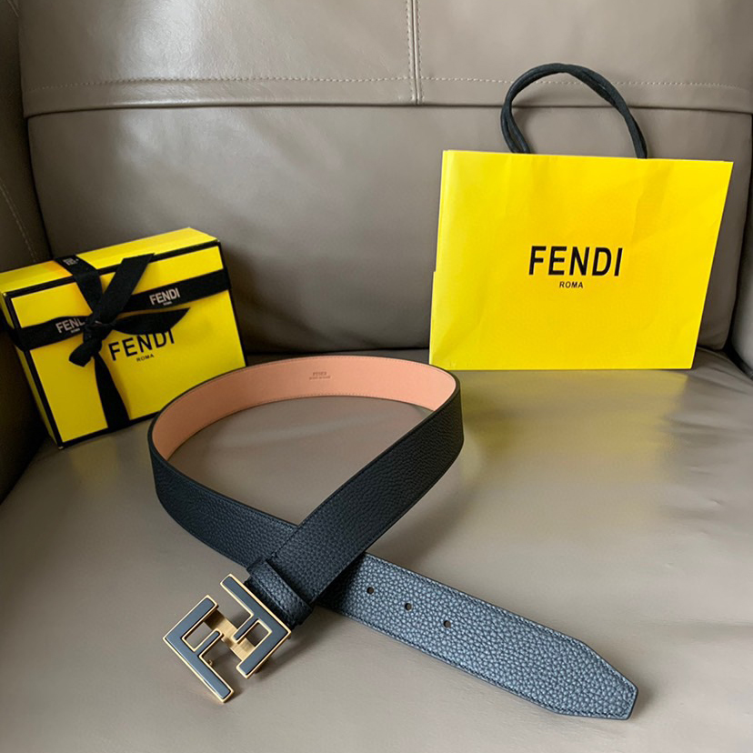FENDI Unisex Casual Waist Belt Width 4.0cm Made Of Cowhide Material With A Width Paired With The Iconic Double F-Color Buckle Casual And Versatile Low-Key Luxury