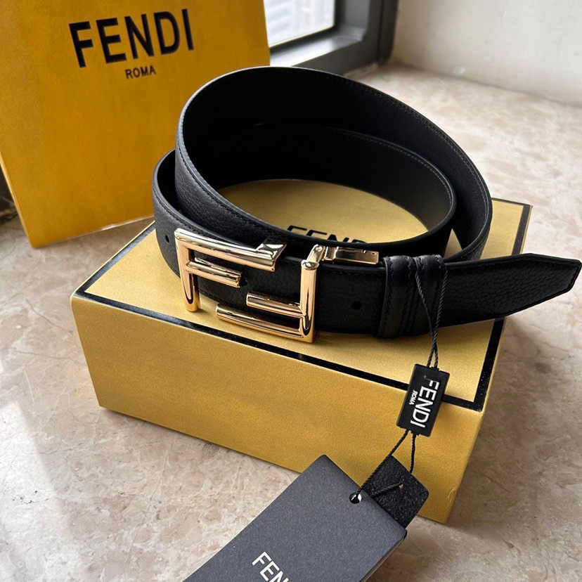 FENDI Designer Belt Men Belts Women Brand Belt Casual Double sided Belt Width 3.5cm FF Nail Buckle Black Leather Inner Lining Smooth Leather Inner Lining Plated Bright Metal F-Buckle