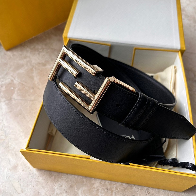 FENDI Designer Belt Men Belts Women Brand Belt Casual Double sided Belt Width 3.5cm FF Nail Buckle Black Leather Inner Lining Smooth Leather Inner Lining Plated Bright Metal F-Buckle