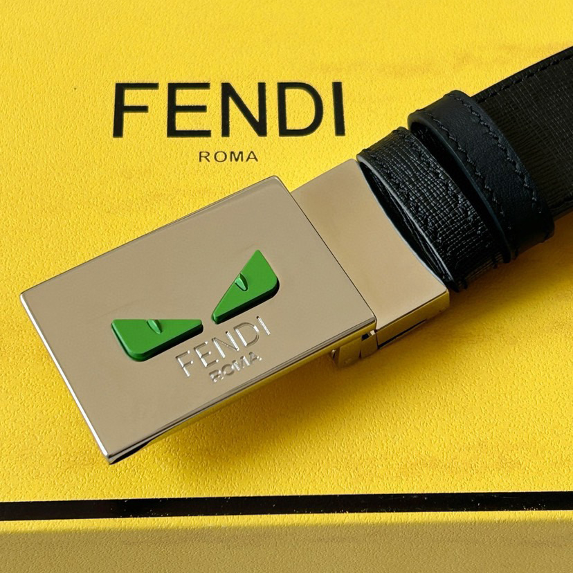 FENDI Designer Belt Men Belts Women Brand Belt Double Sided Casual Belt One Side Yellow Premium Cowhide One Side Black Smooth Cowhide Width 34mm Palladium Finish Rotating Buckle And Eyes