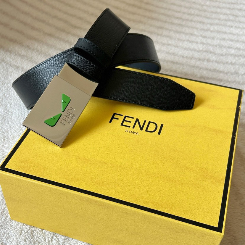 FENDI Designer Belt Men Belts Women Brand Belt Double Sided Casual Belt One Side Yellow Premium Cowhide One Side Black Smooth Cowhide Width 34mm Palladium Finish Rotating Buckle And Eyes