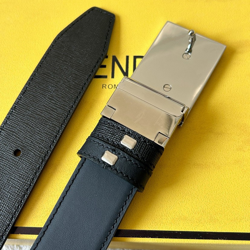 FENDI Designer Belt Men Belts Women Brand Belt Double Sided Casual Belt One Side Yellow Premium Cowhide One Side Black Smooth Cowhide Width 34mm Palladium Finish Rotating Buckle And Eyes