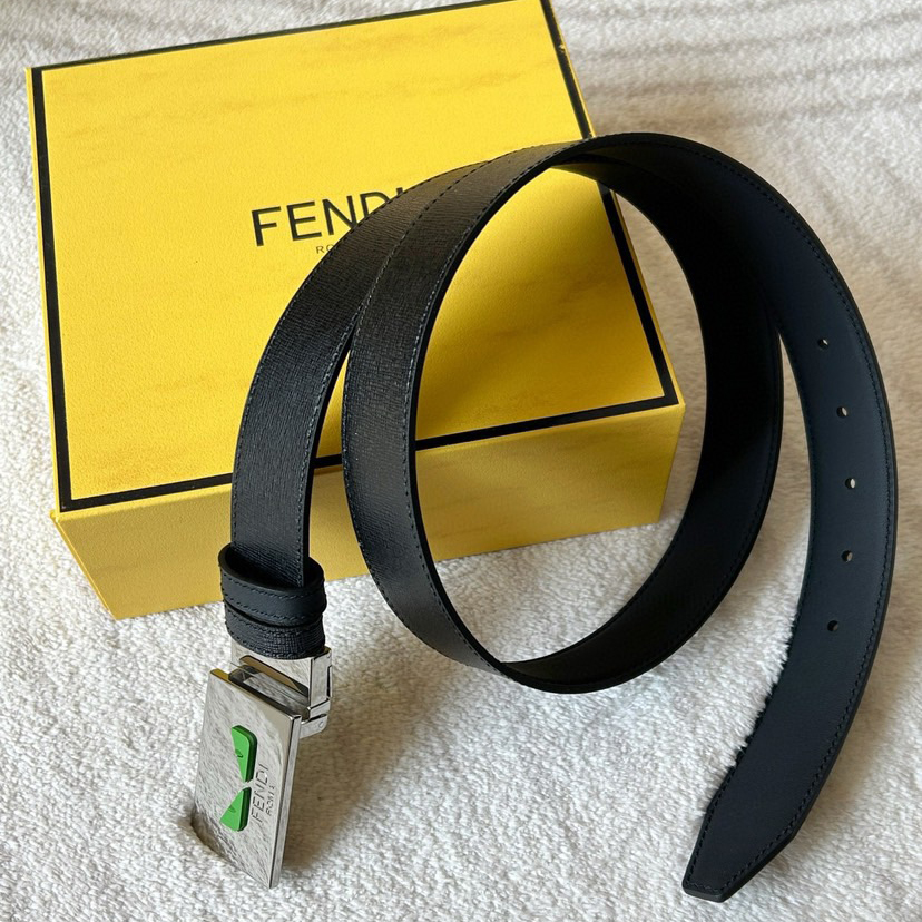 FENDI Designer Belt Men Belts Women Brand Belt Double Sided Casual Belt One Side Yellow Premium Cowhide One Side Black Smooth Cowhide Width 34mm Palladium Finish Rotating Buckle And Eyes