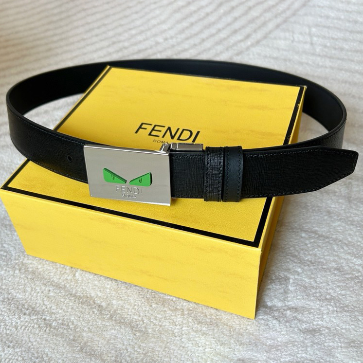 FENDI Designer Belt Men Belts Women Brand Belt Double Sided Casual Belt One Side Yellow Premium Cowhide One Side Black Smooth Cowhide Width 34mm Palladium Finish Rotating Buckle And Eyes