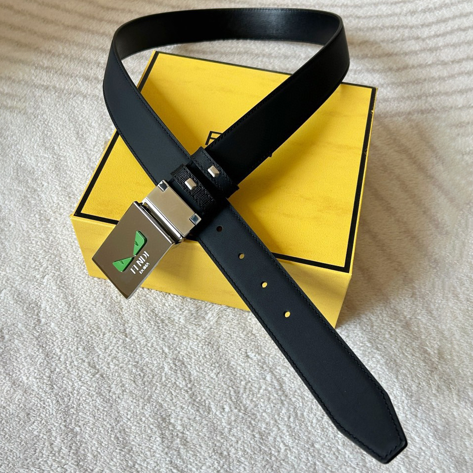 FENDI Designer Belt Men Belts Women Brand Belt Double Sided Casual Belt One Side Yellow Premium Cowhide One Side Black Smooth Cowhide Width 34mm Palladium Finish Rotating Buckle And Eyes