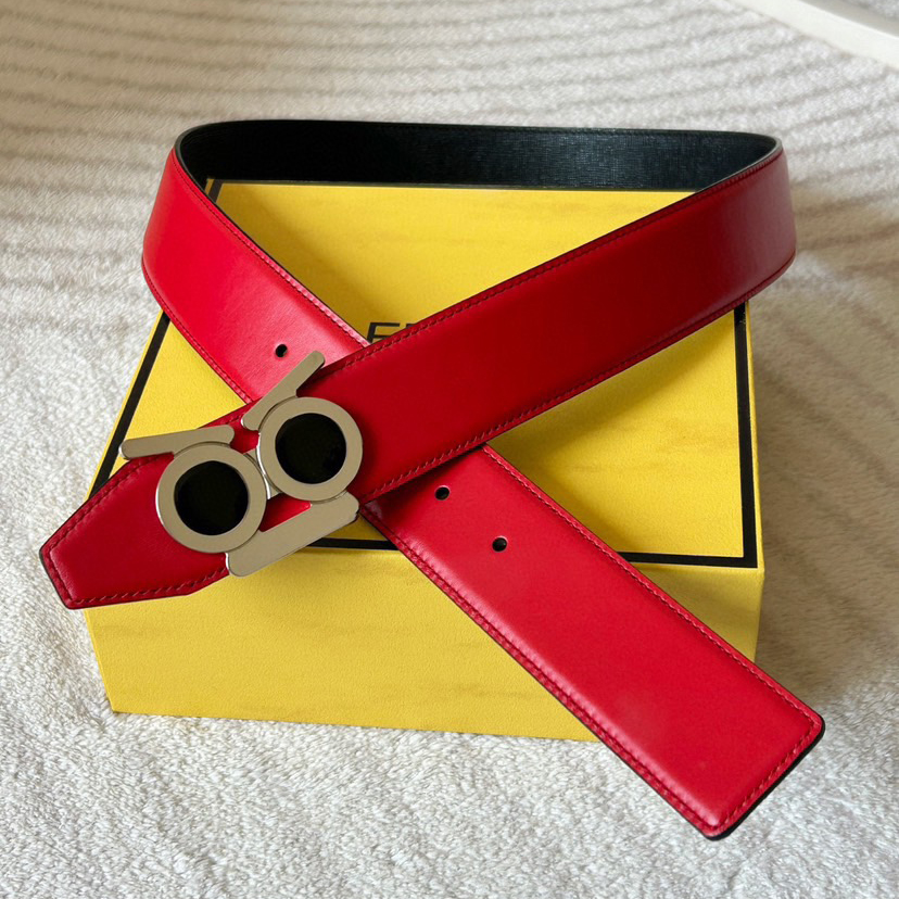 Designer Belt Men Belts Women Brand Belt Double Sided Casual Belt With High-End Black Cowhide On The Front And Smooth Red Cowhide On The Back, Double-Sided Belt Width 3.8cm Molded Polished Metal Buckle