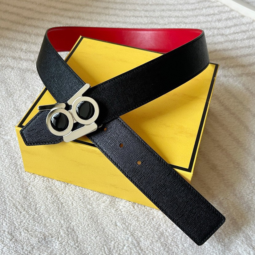 Designer Belt Men Belts Women Brand Belt Double Sided Casual Belt With High-End Black Cowhide On The Front And Smooth Red Cowhide On The Back, Double-Sided Belt Width 3.8cm Molded Polished Metal Buckle