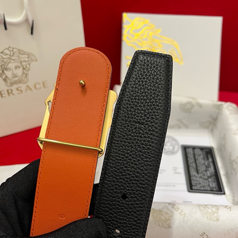 Versace Designer Belt Men Belts Women Brand Belt Double Sided Casual Belt Togo Lychee Leather Lined With Orange Calf Leather And A Beauty Head Steel Buckle Women And Men With A Width Of 4.0 Cm And With Box