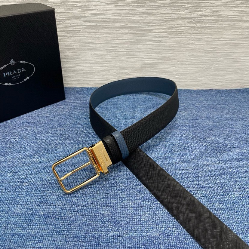 Prada Men's Casual Double-Sided Waist Belt With A Width Of 3.4cm Is Made Of Smooth Double-Sided Cowhide And Features A Simple Exterior Design It Is Decorated With The Ada Logo Outlining Exquisite Details Designer High Quality Belt