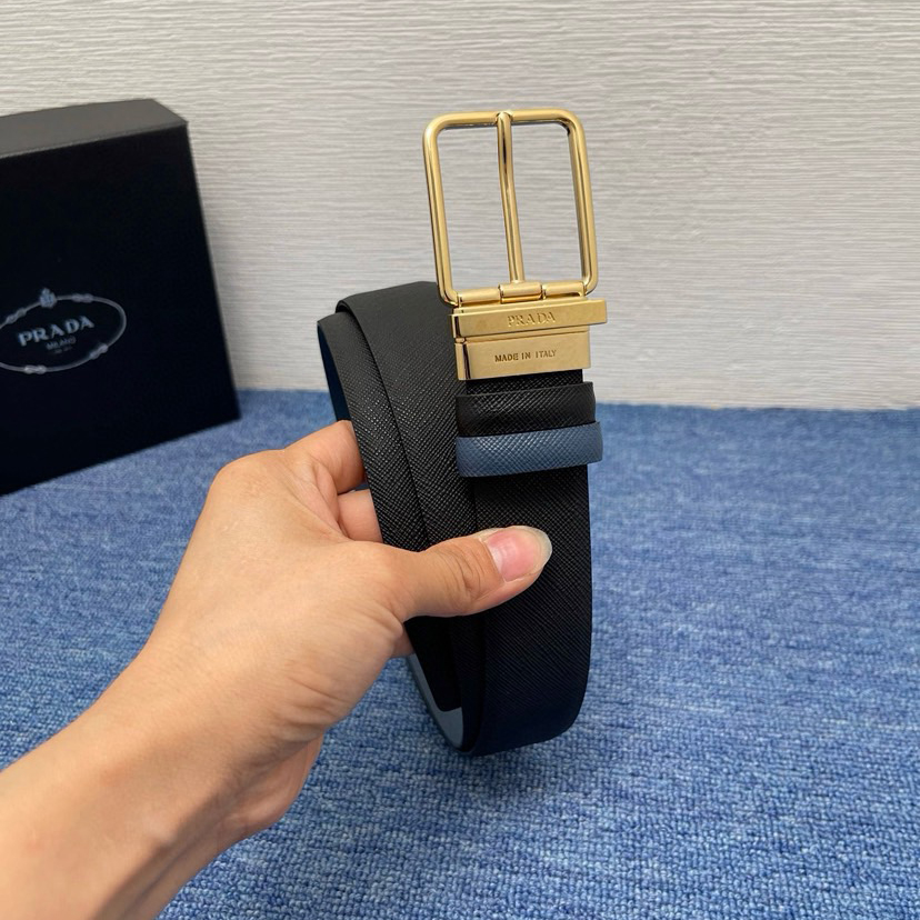 Prada Men's Casual Double-Sided Waist Belt With A Width Of 3.4cm Is Made Of Smooth Double-Sided Cowhide And Features A Simple Exterior Design It Is Decorated With The Ada Logo Outlining Exquisite Details Designer High Quality Belt