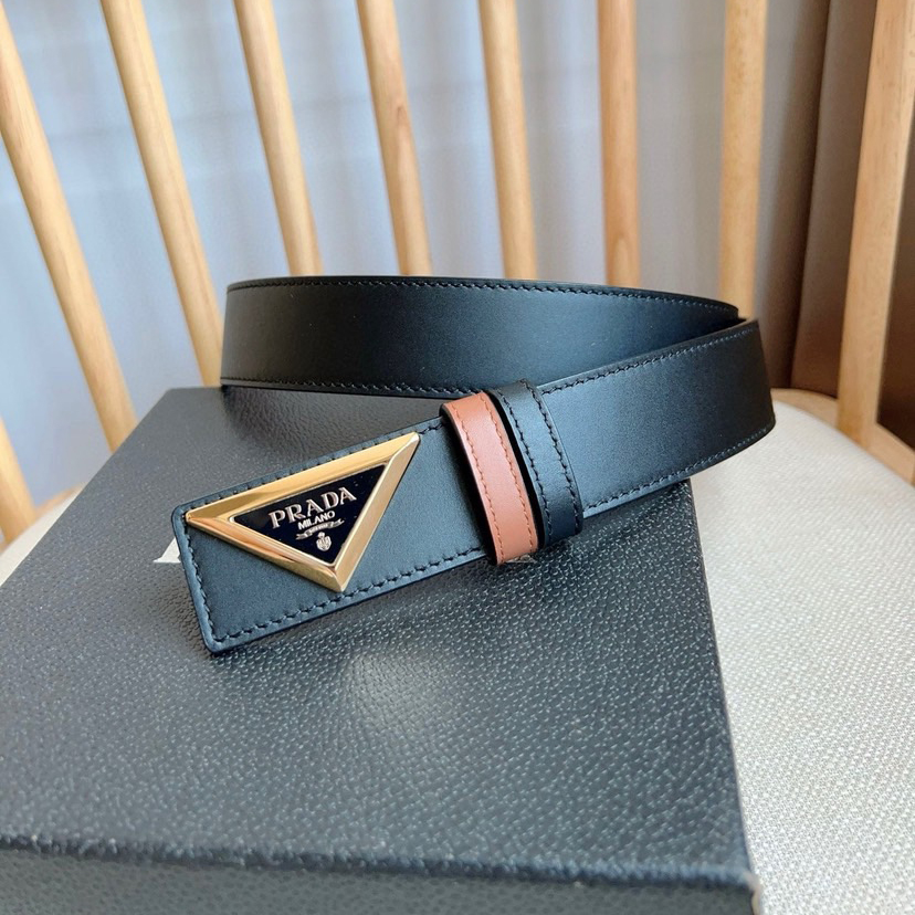 Prada Designer Belt Men Belts Women Brand Belt Shiny Leather Belt Design Simple triangular buckle with enamel coated metal engraved logo reflecting the brand's timeless style Shiny Leather Material Women And Men With A Width Of 3.5cm And With Box