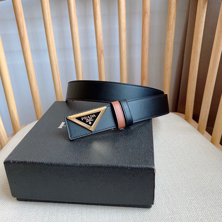 Prada Designer Belt Men Belts Women Brand Belt Shiny Leather Belt Design Simple triangular buckle with enamel coated metal engraved logo reflecting the brand's timeless style Shiny Leather Material Women And Men With A Width Of 3.5cm And With Box