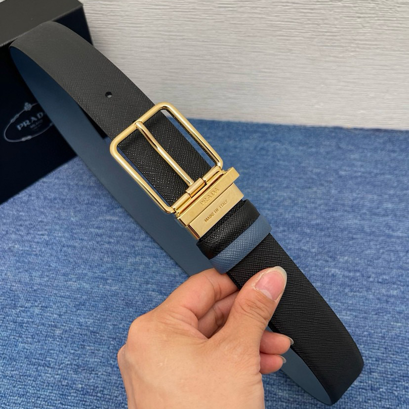 Prada Men's Casual Double-Sided Waist Belt With A Width Of 3.4cm Is Made Of Smooth Double-Sided Cowhide And Features A Simple Exterior Design It Is Decorated With The Ada Logo Outlining Exquisite Details Designer High Quality Belt