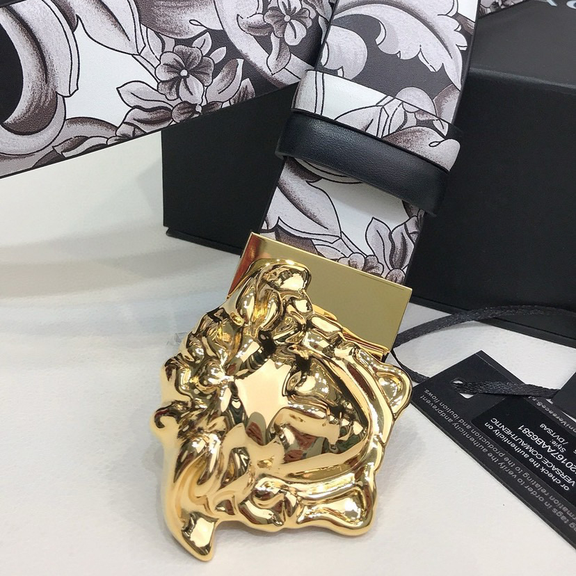 Versace Designer Belt Men Belts Women's Brand Belt Luxury Double-Sided Belt Features Silver Baroque Print On One Side And The Same Color Scheme On The Other Side. Featuring The Iconic Medusa Hardware Buckle On The Front