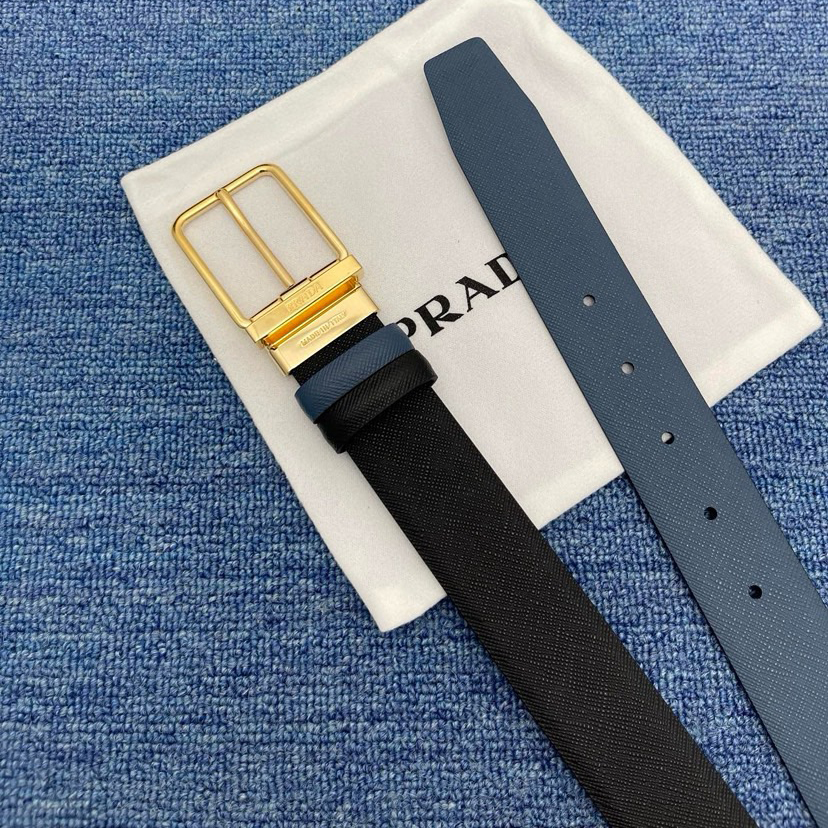 Prada Men's Casual Double-Sided Waist Belt With A Width Of 3.4cm Is Made Of Smooth Double-Sided Cowhide And Features A Simple Exterior Design It Is Decorated With The Ada Logo Outlining Exquisite Details Designer High Quality Belt