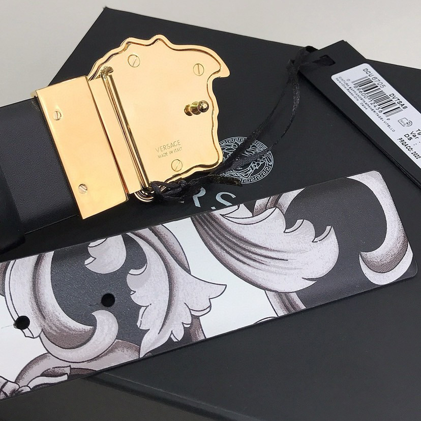 Versace Designer Belt Men Belts Women's Brand Belt Luxury Double-Sided Belt Features Silver Baroque Print On One Side And The Same Color Scheme On The Other Side. Featuring The Iconic Medusa Hardware Buckle On The Front
