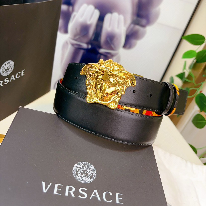 Versace Leather It Has A Thick Touch With Clear And Distinct Printing Patterns It Is A Fashionable And Classic Men's Belt A Designer Belt A Casual And Smooth Buckle Belt For Both Women And Men With A Width Of 4.0 Cm And With Box